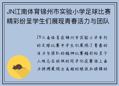 JN江南体育锦州市实验小学足球比赛精彩纷呈学生们展现青春活力与团队精神